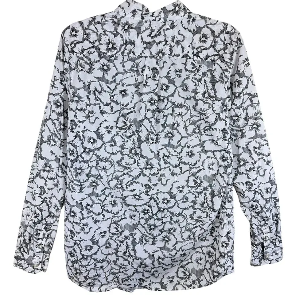 Banana Republic Cotton Dillon Black White Floral‎ Long Sleeve Button Up Men's M
